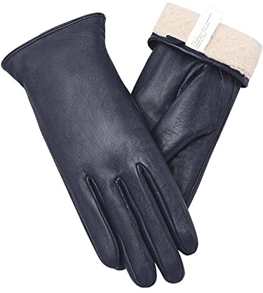 vislivin Vollhand Touchscreen-Handschuhe für Damen Leder Handschuhe Warmer Winter SMS Autofahren Handschuh Dunkelblau S