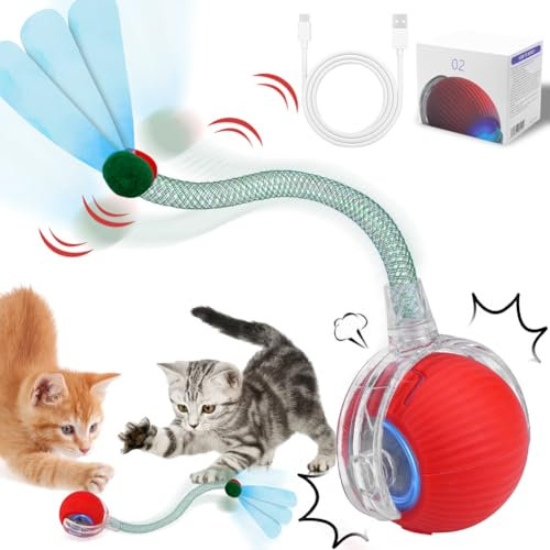 Katzenspielzeug Elektrisch, Interaktives Katzenspielzeug Katzenball, magic ball hund, Chewie Rolling Ball, Interaktives Katzenspielzeugs mit Libellenschwanz Unregelmäßige Bewegung Rollender Bal