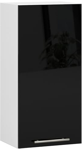AKORD | Küchenhängeschrank - Oliwia W40 | 2 Regalböden & 1 Tür Küche Schrank | Einbauküche Küchenzeile Küchenmöbel Küchenschränke | Laminierte Platte | 40 x 30 x 72 cm | Weiß & Schwarz Glanz