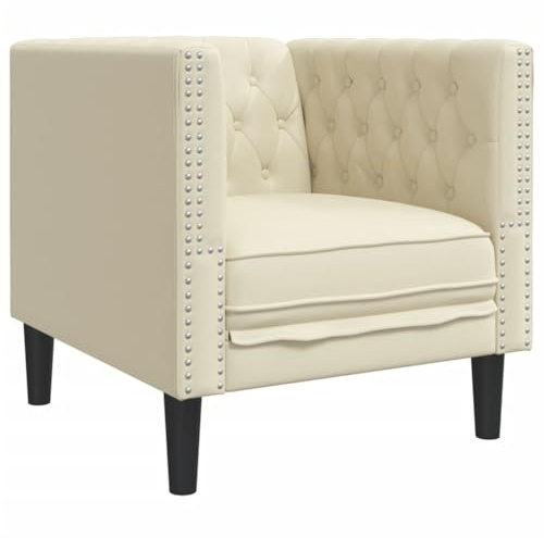 vidaXL Chesterfield Sessel, Loungesessel mit Knopfheftung, Polstersessel Relaxsessel für Wohnzimmer, Clubsessel Cocktailsessel Sofa, Creme Kunstleder