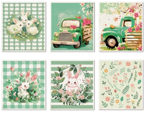 CREATCABIN 6Pcs Swedish Dishcloths for Kitchen Reusable Swedish Dish Towels Absorbent Cellulose Sponge Cleaning Cloths Washable Quick Drying Kitchen Dish Cloths Rags Green Rabbit Car 7.6 x 6.7 Inch