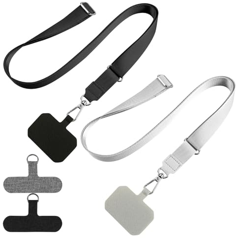 Lot de 2 Tour de Cou Téléphone Portable Universel - Attache Téléphone/Cordon Réglable avec 4 Patchs de Montage et Anneau en Métal - Collier/Bracelet de Sécurité Compatible avec Tous les Smartphones