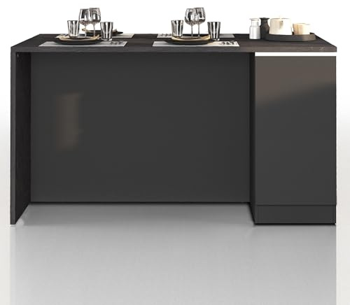 WHOUS Isola Cucina SOLE con 2 Ante, Tavolo da Pranzo e Piano di Lavoro, Ideale per Open Space e Spazi Ridotti, 160x90x90 cm, Antracite Opaco e Report