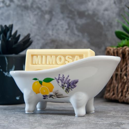 Label Provence Nature Savon de Marseille Seifenschale – Französischer Vintage-Stil Keramik Klauenfuß-Badewanne – selbstentleerend – perfekt für Badezimmer, Küche oder Heimdekoration – Lavendel