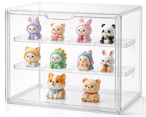 Acrylvitrine - Kaminschrank Vitrine - 2-lagiger Selbstaufbaumodell - Magnetischer, transparenter staubdichter Deckel & Kleine Vitrine mit Tür für Sammelfiguren - 30×17,9×24,6cm