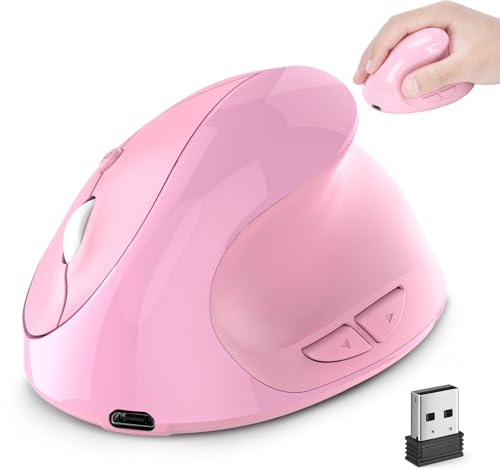 Mouse senza fili rosa ergonomico Bluetooth e USB Dual Mode, mouse verticale silenzioso multi dispositivo Ergo tunnel carpale mouse per Mac/PC/laptop/computer/tablet/iPad/MacBook Air/Pro lavoro ufficio