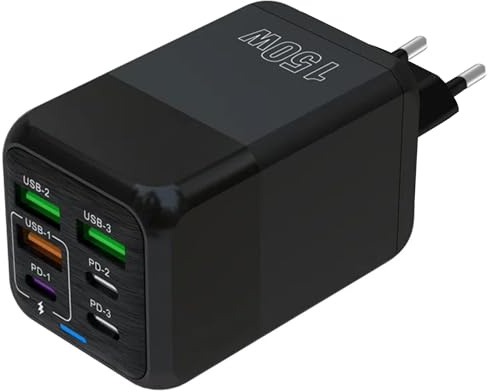 ANDHOT Caricatore USB C, Caricatore rapido Tipo C da 150W, Adattatore a 6 porte (3-PD tipo C porta + 3-QC USB A porta), Compatibile con iPhone 11/12/13/14/15 serie/XS/XR /8/ iPad,Adattatore multiporta