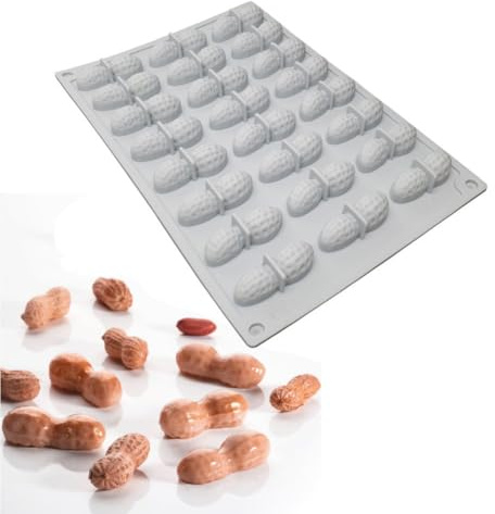 Cjeuxnr Stampo in silicone a forma di arachidi, vassoio per cioccolatini, fondente, caramelle dure con 30 cavità