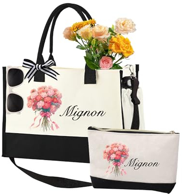 yrozvw Personalisierte Tragetasche – Individuell bedruckte Canvas-Tasche mit Geburtsblume, Jute-Strandtasche für Damen mit Initialen, Geschenke für Mutter, Brautjungfer, Lehrerin, Freundin