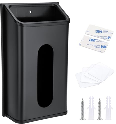TOLIDA Dispensador de bolsas de comestibles de acero inoxidable – Soporte organizador de bolsas de basura de plástico para montaje en pared, caja de almacenamiento para zapatos, color negro