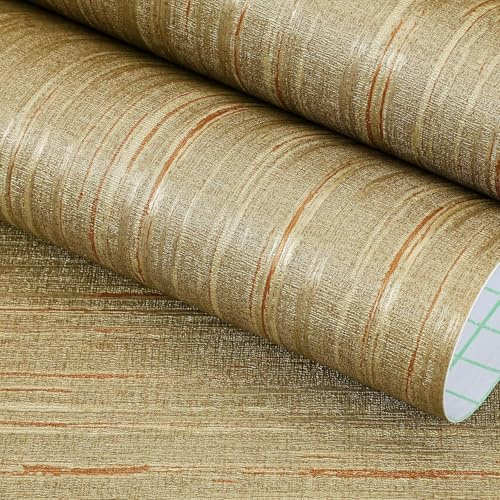 FunStick Leinen Textur Tapete Gold Braun Wand Tapeten Selbstklebend Schlafzimmer Klebefolie Möbel Braun Goldene Tapete Selbstklebend Vintage Grastuch Leinenoptik Struktur Möbelfolie Wohnzimmer 30CMx5M