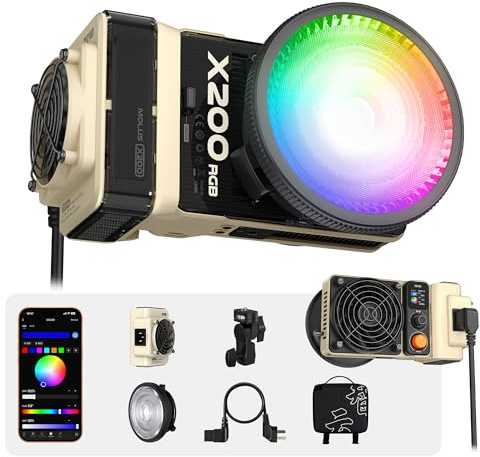 ZHIYUN MOLUS X200 RGB Standard[Officiel] Lampe Vidéo 200W avec Bowens Mount | Éclairage Portable à Sortie Continue Éclairage Professionnel Photographie 2500K~10000K/CRI≥95/TLCI≥97, 830g sans Batterie