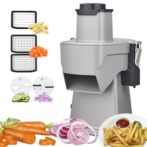 Cortador y cortador eléctrico de verduras – Procesador comercial 4 en 1 para cortar en dados, triturar, cortar y cortar, cuchillas de corte de patatas fritas reemplazables
