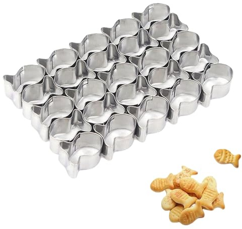 25 Cavity Fish Mold, Goldfish Cookie Cutter for Making Crackers, Biscuits, Chocolates. Food-Grade Stainless Steel, Mini Fish Shape Baking Tool.