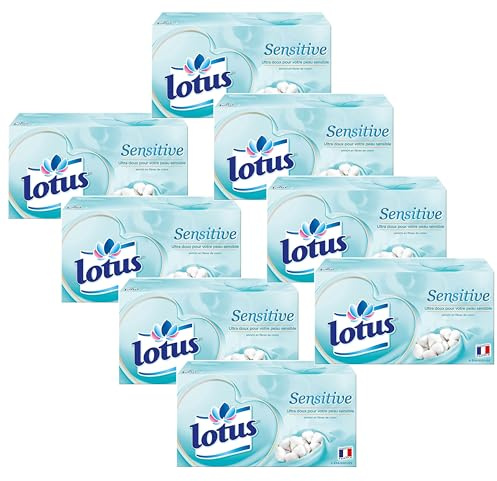 Lotus Sensitive – 640 Mouchoirs 4 épaisseurs pour un confort absolu – Blancs, doux et résistants – Fabriqués en France – Lot de 8 boîtes de 80