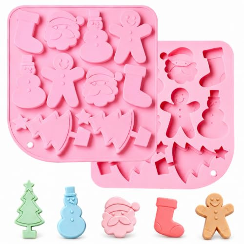 Stampi natalizi in silicone per cioccolatini, stampi 3D per cioccolatini a forma di omino di pan di zenzero, albero di Natale, Babbo Natale, calza e pupazzo di neve, per Natale e festività