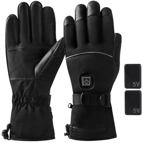Guantes Calefactables,Guantes de Moto Calefactables, Batería Recargable de 5V 5000 mAh, Guantes Calefactores Eléctricos Impermeables con Pantalla Táctil, para Moto Esquí(M)