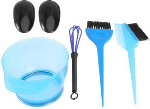 MUCKLILY 5pcs Hair Dye Tool Set Complete Hair Coloring Kit Dyeing Brush Tinting Bowl and Ear Protectors for Home Salon Use Blue