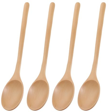 BESPORTBLE Cuillères à Confiture et Miel Long Manche Lot de 4 en Bois Naturel Style Japonerie Élégant Résistantes aux Odeurs Alimentaires Cuisine et Desserts