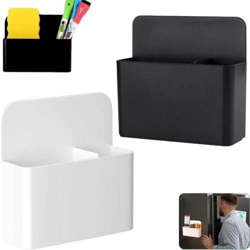 Zpeiran Magnetischer Stiftehalter,2 Stück Weiß Stiftehalter Magnetisch,Marker Halter Pen Container, Stifthalterung,Markerhalterung für Kühlschrank,Whiteboard,Schließfach(12 * 10 * 4CM)