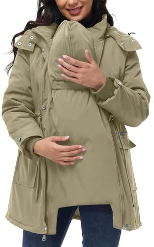 HAOLEI Ropa Premama Embarazada,Espesado y Caliente Chaqueta Acolchada Mujer con Capucha Cálido Cómodo Parka Mujer a Prueba de Viento Cortavientos Abrigo de Plumas Invierno para Maternidad y Bebé