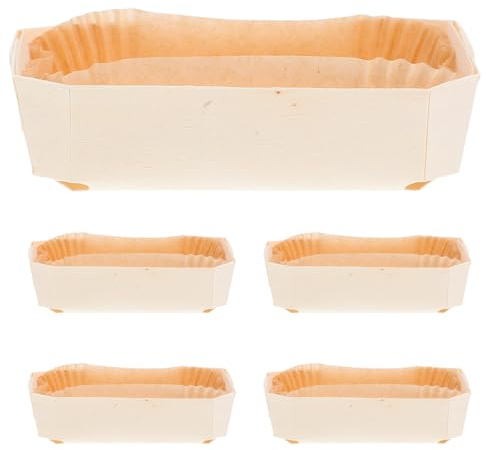 Moule à Toast Rectangulaire Multi-usage, Support à Gâteau en Bois et Papier | Moules à Pâtisserie Beige, Antiadhésif, pour Dîner Familial et Goûter, Lot de 5 Set de Set