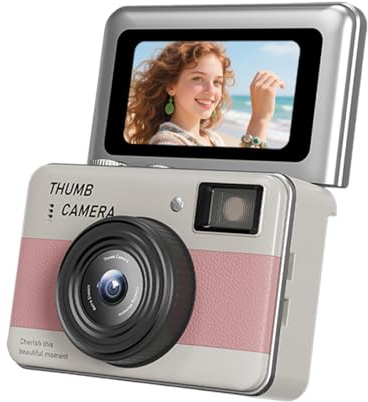 Andoer Mini Digital Camera, 4K Small Video Recorder Keychain Camcorder | 1.47 Inch Screen Portable, Filter Mode 14 Types for Travel Vlog Night Shots, Pink