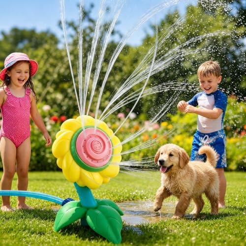 Water Sprinkler for Kids, Sunflower Water Spray Sprinkler Toys, Garden Sprinkler Toys for Boys Girls and Pets Summer Outdoor Sprinkler Toys for 3-10 Years Old Gift