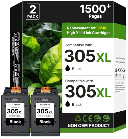 Tinta 305XL Negro Cartucho de Tinta para Tinta Impresora HP 305 XL para HP DeskJet 2820e 2700 2720e 4220e 2800 2721 2821e 2822e 2722 2710 4222e 4120e Envy 6020e 6020 6030e 6432e(2 Negro)