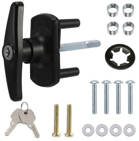 CLKE Garage Door Lock Set, T Handle Lock with 2 Keys, Up and Over Handle Replacement Shed Latch Puller Parts for Roller Shutter Parking Gate Patio Front (Black)