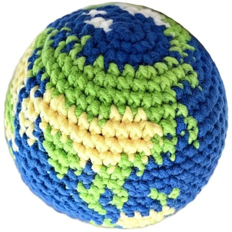 Knitted Footbag Sack Handmade, Portable Globe Shape Toy, 1.9x1.9 Inches Compact Build, ABS Frame Secure Grip, Earth Pattern Device, Home Accessories for Adults Kids Group Games Outdoor Sports Leisure