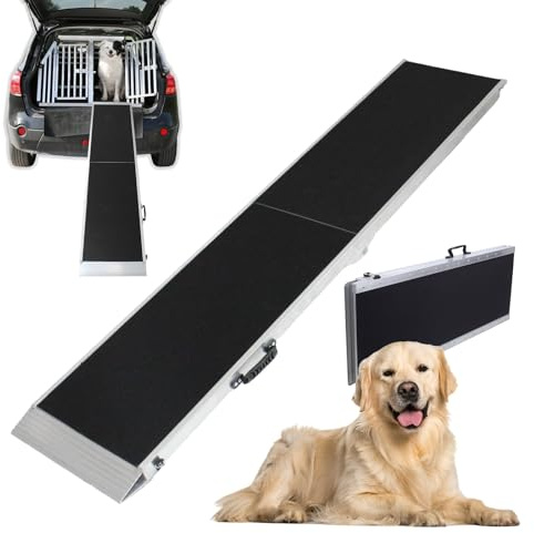 TRUTZHOLM Hunderampe klappbar 183/215 cm Aluminium Tierrampe Tragkraft 180 kg Faltbare Einstiegshilfe für Hunde Rutschhemmende Lauffläche gelenkschonend für große Hunde Auto Kofferraum SUV (183 cm)