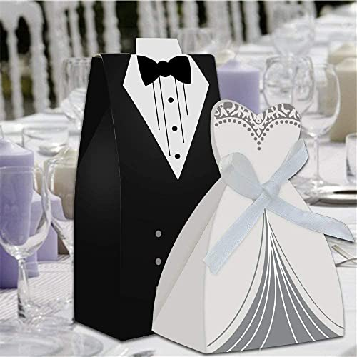 Süßigkeiten Schachtel Hochzeitskasten Bonbons Schachtel für Hochzeit, (50 Paar) Hochzeit Brautkleid Entwurf Brautpaar Gastgeschenk