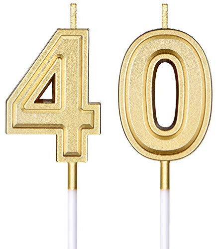 Frienda Birthday Candles Cake Numeral Candles Happy Birthday Cake Topper Decoration for Wedding Anniversary Celebration Supplies(Gold,40th)