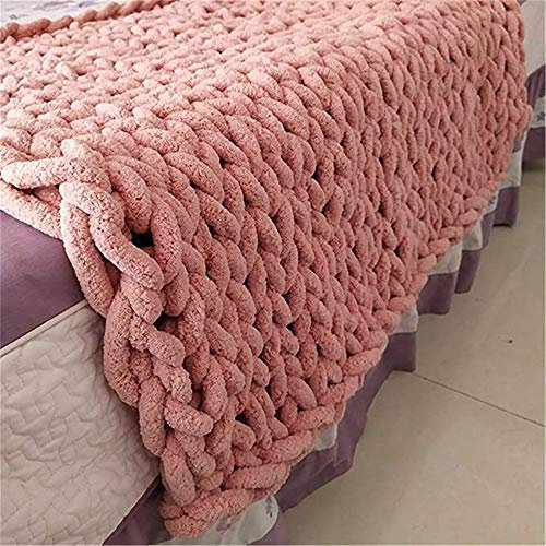 Nicole Knupfer Decke Grob Gestrickte Kuscheldecke Grobstrick Wolldecke Tagesdecke Strickdecke Überwurf Zuhause Dekor Geschenk (Dunkelrosa,100 * 120cm)