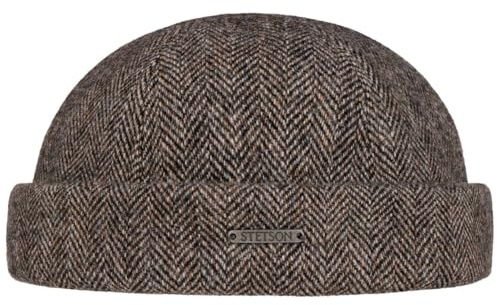 Stetson Lavoy Herringbone Wool Dockermütze Stilvolle Wintercap Meliertes Fischgrätmuster Größenverstellbar Made in the EU Herren Herbst/Winter