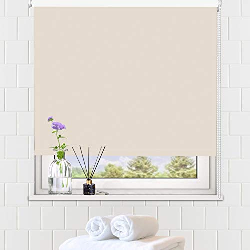 LUCKUP 100% Blackout Waterproof Fabric Window Roller Shades Blind, Thermal Insulated,UV Protection,for Bedrooms,Living Room,Bathroom,The Office, Easy to Install 94 x 183 cm(Beige)