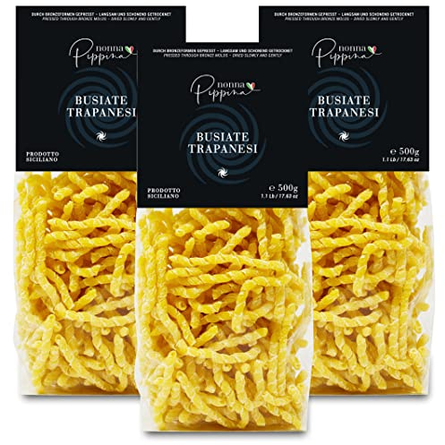 NONNA PIPPINA Busiate Trapanesi 3 x 500g, typisch sizilianische Nudeln, traditionell durch Bronzeform gezogen, langsame Trocknung, aus Hartweizengriess, vegan (ohne Ei)