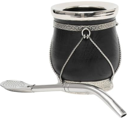 BALIBETOV Collection Sélectionnée - Ensemble Premium de Mate Natural (Tasse maté) - Gourde Sélectionnée Avec Détails en Argent Allemand - Comprend une Bombilla et une Brosse de Nettoyage (Patagonia)