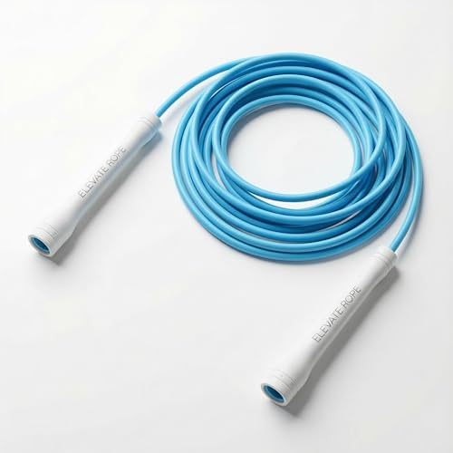 Upphöjt rep professionellt hastighetsrep – 3 m justerbart hopprep, 5 mm PVC med nylonkärna för cardio, double unders och crossfit – hållbart hopprep används för inomhus/utomhusträning. (Blå Aqua)