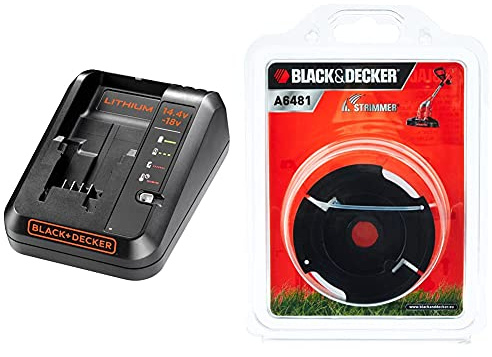 BLACK+DECKER BDC1A-GB Cordless Fast Charger for Power Tools with 2 Years Guarantee, 14.4-18 V, 16.6 x 14 x 9.4 cm, 1-Piece & A6481 Spool + Line for Reflex Strimmer