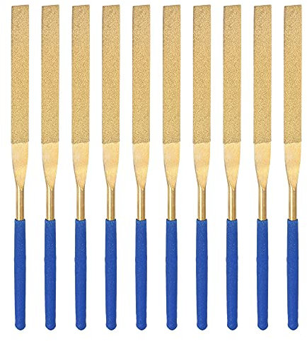 sourcing map Diamante Aguja Lima Juego 5mm X 180mm, Planas Limas Titanio Recubierto Herramientas para Metal Madera Piedra Vidrio, 10 Piezas