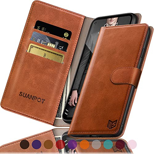 SUANPOT [RFID Schutz für Huawei P30 Lite Hülle PU Leder Handyhülle Lederhülle Klapphülle Kartenfach Flip Cover für Huawei P30 Lite Handy hülle Leather Wallet Phone Case Hellbraun