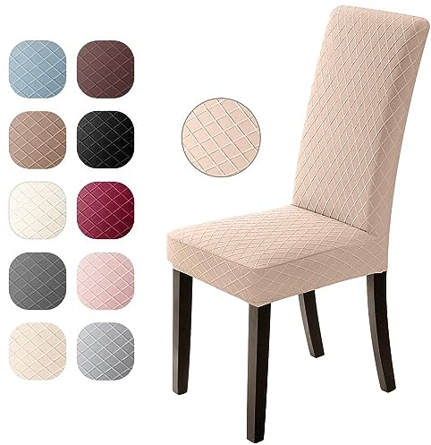 Coprisedie con Schienale 4 Pezzi Bi-Elastico Moderno Coprisedia Elasticizzato spandex Coprisedia Copertura della Sedia Lavabile Estraibile Coprisedia Sala da Pranzo(Jacquard-Camel, Set di 4)