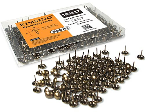 KIMSING 500 Stück Polsternägel, 7/16 Zoll Kopfdurchmesser, 11/16 Zoll Länge, reflektierende Reißnägel, dekorative Nieten, Nägel für Sofa, Möbel, DIY (antikes Messing)