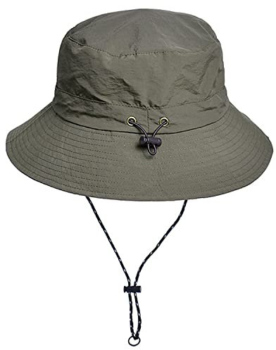 WANYI Unisex Fischerhut Heren Sommer mit Schnur Abnehmbar Sonnenhut Damen Faltbar UV Schutz Sommerhut Anglerhut Wasserdicht Tragbar Bucket Hat Regenhut 55-58cm (Militärgrün)
