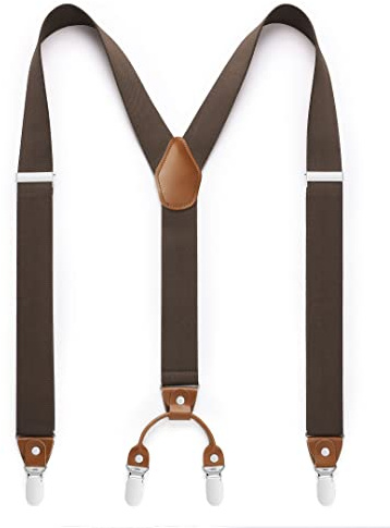 HISDERN Tirantes para hombres con 4 clips muy fuertes Tirantes para trabajo pesado Ligero ajustable estilo Y Marrón