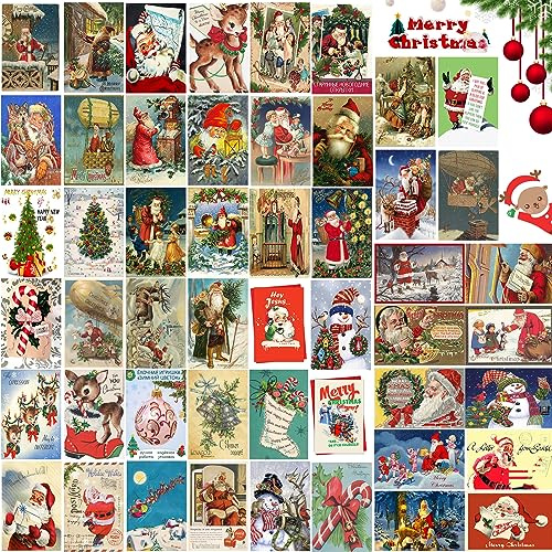 Gukasxi 50 Piezas Tarjetas Postales de Navidad, Vintage Navidad Tarjeta de Felicitación, Tarjetas Regalo Navidad, postales de Papel Kraft Tarjetas de Navidad para Navidad y Año Nuevo