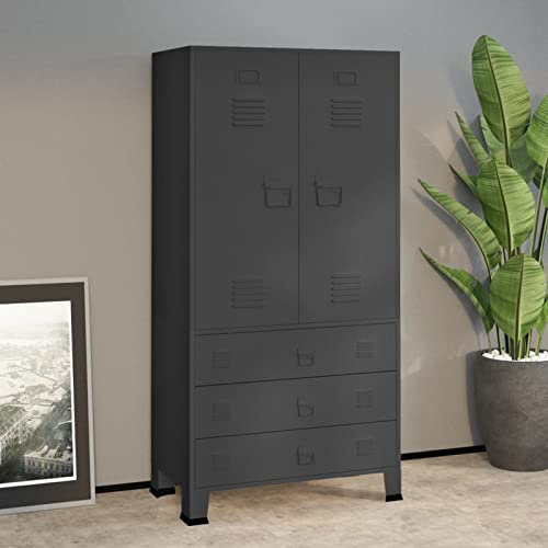 BaraSh Industrial Kleiderschrank Anthrazit 90x50x180 cm Metall Garderobenschrank Besenschrank Mehrzweckschrank