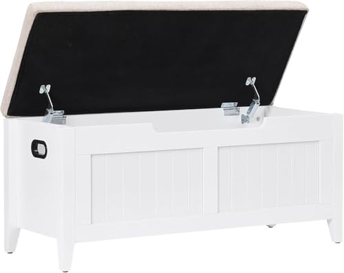 GAOMON 39.4 Storage Benches Entryway Bench with Cushion, 2 Safety Hinges, Storage Trunk, Shoe Bench Storage Chest for Entryway, Living Room, Bedroom, White